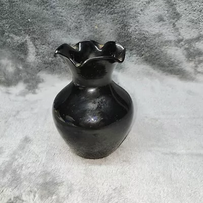 Buy Vtg BLACK AMETHYST Deep Purple Glass Small Handblown Vase Ruffled Collar 4.5  • 14.36£
