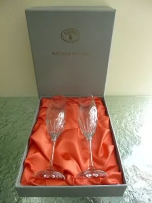 Buy Two Vintage Bohemia Fine Cut 24% Lead Crystal Champagne Flutes Glasses In Box • 44.99£