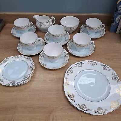 Buy Royal Vale Bone China Set In Gold, Blue And White, Pattern 7355 - Incomplete • 39.99£