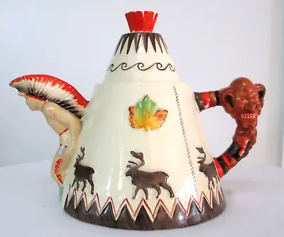 Buy Vintage 30 Clarice Cliff RARE Native American Indian Chief Teepee Teapot England • 333.62£