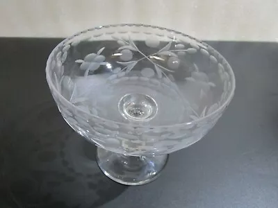 Buy Vintage Etched Crystal Cut Glass Bon Bon Dish ,  Pedestal Fruit Bowl ,   • 8.97£