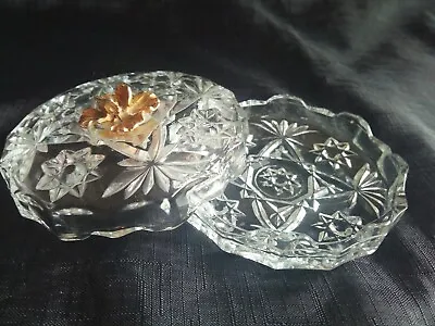 Buy Vintage Cut Glass Bowl With Lid & Gold Handle On Top 5.5  Diameter 1.5  Height  • 9.99£