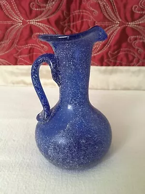 Buy Vintage Cobalt Blue Ewer Jug Vase Hand Blown Art Glass Textured Collectable  • 15£