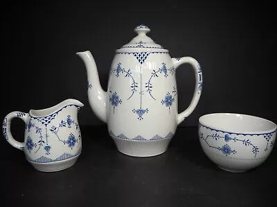 Buy Furnivals Denmark Blue &  White Coffee Pot Creamer & Sugar Bowl Set • 29.99£
