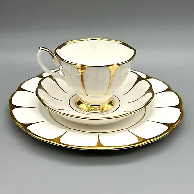 Buy 12-pc MCM Royal Vale GOLD WHITE Tea Trios DESSERT SET FOR 4 Cups Saucers Plates • 52.16£