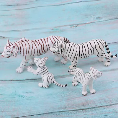 Buy 4 Pieces Simulation White Tiger Figure Toy Animal Model Set, Home Ornaments • 12.72£