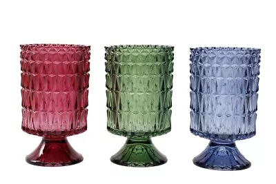 Buy Set Of 3 Glass Pillar Ribbed Candle Holder 17.50 Cm Tall Joblot Gift Ornament • 24.99£