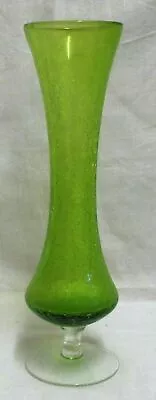 Buy 11.5  Vintage Green Crackle Glass Pedestal Bud Vase • 19.99£