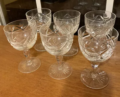 Buy 6~Vintage Edinburgh Scotland Brilliant Cut 5 Oz Wine Stem Glasses W/Star Pattern • 67.12£