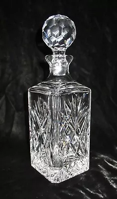 Buy Heavy Vintage Cut Glass Square Decanter W/Faceted Round Stopper Star Cut Base • 19.99£