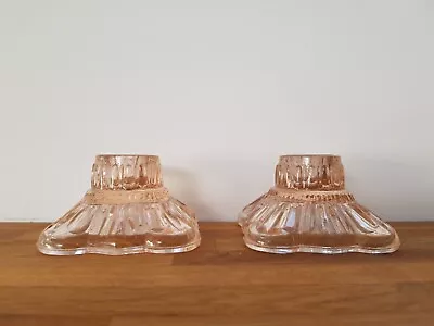 Buy Vintage 50's Pair Of Peach Glass Candle Holder 6.5cm X 4cm Cut Glass • 14.99£