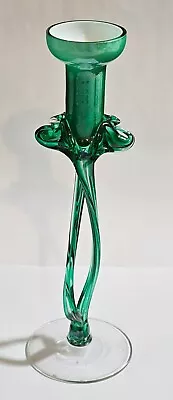 Buy A Vintage Mid Century Modern Green Glass Abstract Candle Stick Holder, Green • 14.99£