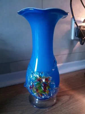 Buy Azure Blue Art Glass Vase Ornamental Decorative Collectable Unusual  • 17.99£