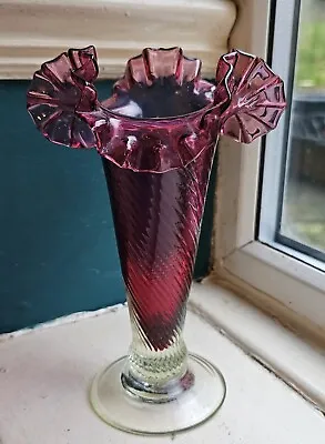 Buy Stunning Hand Blown Victorian?? Cranberry Glass Vase • 14.99£