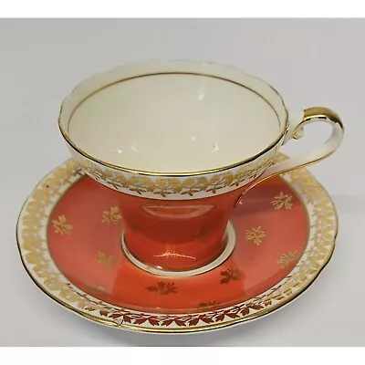 Buy Vtg Aynsley Bone China Corset Shaped Tea Cup And Saucer Coral/Gold Leaves C880 • 43.22£