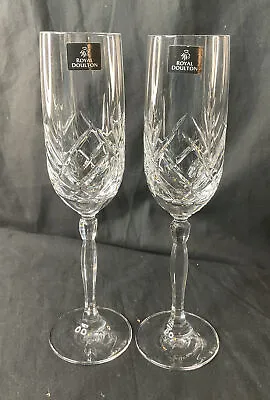 Buy 2 Royal Doulton Crystal Tall Cut Glass Flute Champagne Cava Prosecco Wine Party • 38£