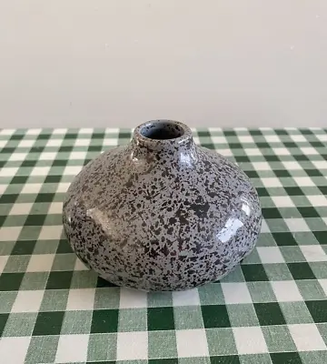 Buy Vintage Shelf Concept Handcrafted Stoneware Short Bulb Round Vase Speckled Grey • 7£