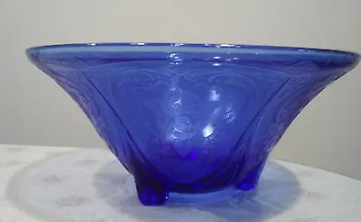 Buy Hazel Atlas Bowl 10” Cobalt Blue ROYAL LACE Depression Glass 3 Leg EUC! • 34.19£