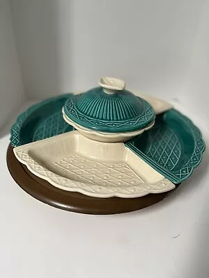 Buy Vintage Maurice California Pottery Lazy Susan Turquoise & White 7 Pieces • 33.14£