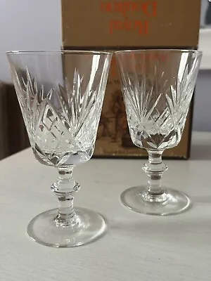 Buy 2 Royal Doulton Crystal Cut Short Stem Wine Glasses Original Boxes -Webb Corbett • 7.99£