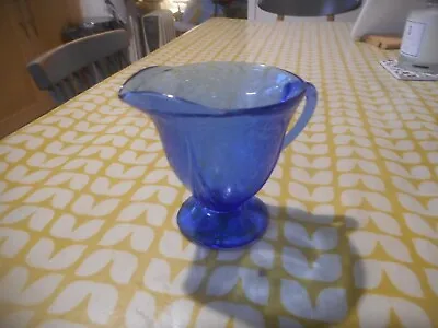 Buy Vintage Cobalt Blue ,clear Glass Jug, Beautifully Engraved, 4 Inches Tall. • 6£