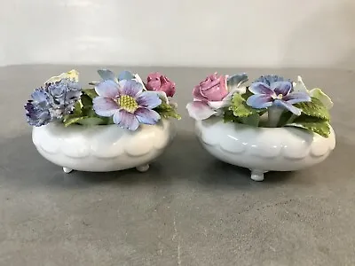 Buy Two Vintage Royal Adderley Bone China Floral Bouquet White Base Candle Holders • 28.42£