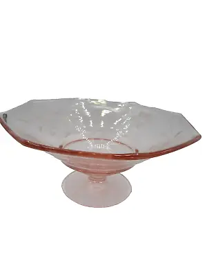 Buy Pink Depression Ware Footed Glass Dish Etched Floral Design 7  Diameter Vintage. • 19.21£