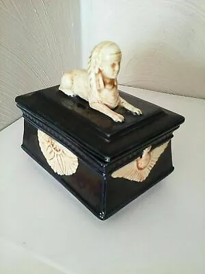 Buy Antique Vintage Czech Porcelain Eichwald Majolica Box Egyptian Revival Sphinx  • 330.58£