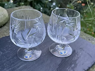 Buy 2 X Pinwheel Bohemia Fine Cut Lead Crystal Brandy Glasses Boxed Czechoslovakia • 35£