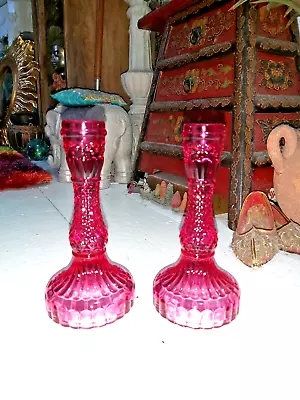 Buy Set Of  Two  Pink Glass Candle Holders • 17.99£
