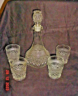 Buy Wexford Clear Diamond Cut Glass Liquor Decanter/Stopper And 4 Rocks Glasses • 28.81£