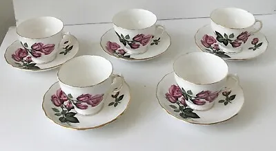 Buy Vintage 1953-64 Royal Vale Bone China Teacup And Saucer Set Of 5  Rose Pattern • 72.04£
