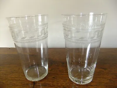 Buy 2 X 1930s Drinking Glasses With Etched Grecian Key Design • 3£