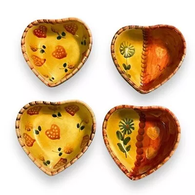 Buy FOUR Heart Shaped Mini Bowls Italica ARS Ceramic Hand Painted Pottery Redware • 38.35£