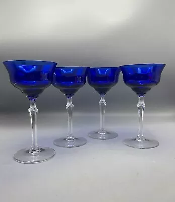 Buy Vintage Cobalt Blue Cocktail Coupe Glasses Stemware Barware Set Of 4 • 23.35£