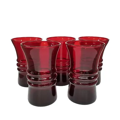 Buy Vtg Anchor Hocking Tumbler LOT OF 5 Ruby Red 1930s Ribbed Drinking Glass 5 5/8  • 30.35£