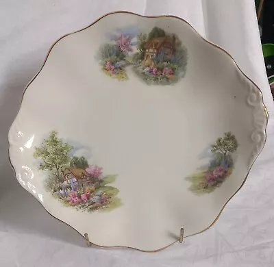 Buy Vintage English Bone China Sandwich/Cake Plate Country Garden Thatched  Cottage • 5.49£