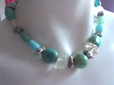 Buy Fab 1970's Style Blue Porcelain Pottery & Glass Bead TBar Necklace • 6.90£