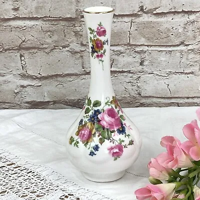 Buy Crown Staffordshire England Bone China Bud Vase Pretty Floral Pink & Blue • 8.99£