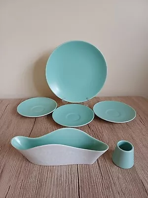 Buy Poole Twintone Ice Green & Seagull Small Dinner Plate Wavy Dish Saucers 6 Pieces • 18£