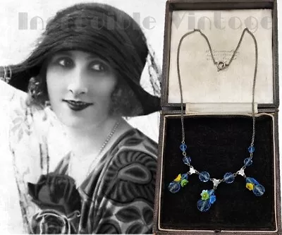 Buy Vintage Art Deco SIGNED CZECH Flower Necklace URANIUM GLASS 1920s Floral Bridal • 59.99£