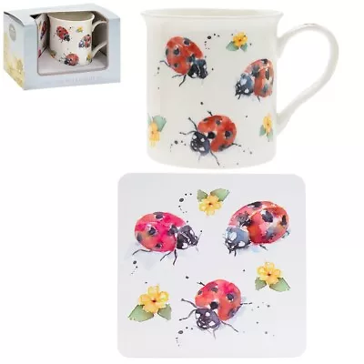 Buy LADYBIRD FLORAL China Mug And Coaster Set Porcelain Tea / Coffee Mug Gift 34066 • 8.95£