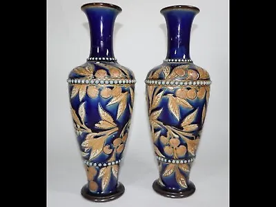 Buy PAIR OF AESTHETIC DOULTON STONEWARE VASES BY LOUISA E EDWARDS. 33cms.  A/F • 65£