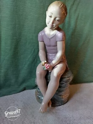 Buy Nao By Lladro #683 ' Youth ' Girl Sitting On Rock With Rose Flowers • 89.95£