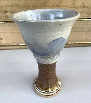 Buy Vintage Studio Pottery Goblet Chalice Glazed Blue Brown MCM Style • 8£