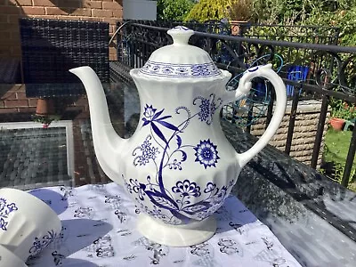 Buy J. & G. MEAKIN BLUE NORDIC Coffee Pot Classic Vintage Ironstone Collectabe • 12£