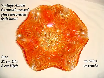 Buy Large Amber Coloured Carnival Glass Fruit Bowl 31 Cm Diameter 8 Cm High • 9.99£