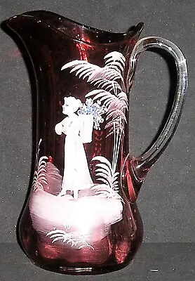 Buy Top Quality Early Antique Cranberry Glass Mary Gregory Water Jug • 29.99£