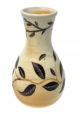 Buy Handmade Wood Fired Studio Pottery Vase Painted Floral Leaf Pattern 7  • 5.78£