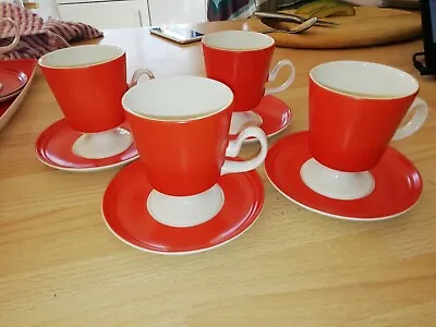 Buy CARTON WARE VINTAGE TEA CUPS X 4  PLUS SAUCERS RED AND WHITE 4ins High • 39.99£